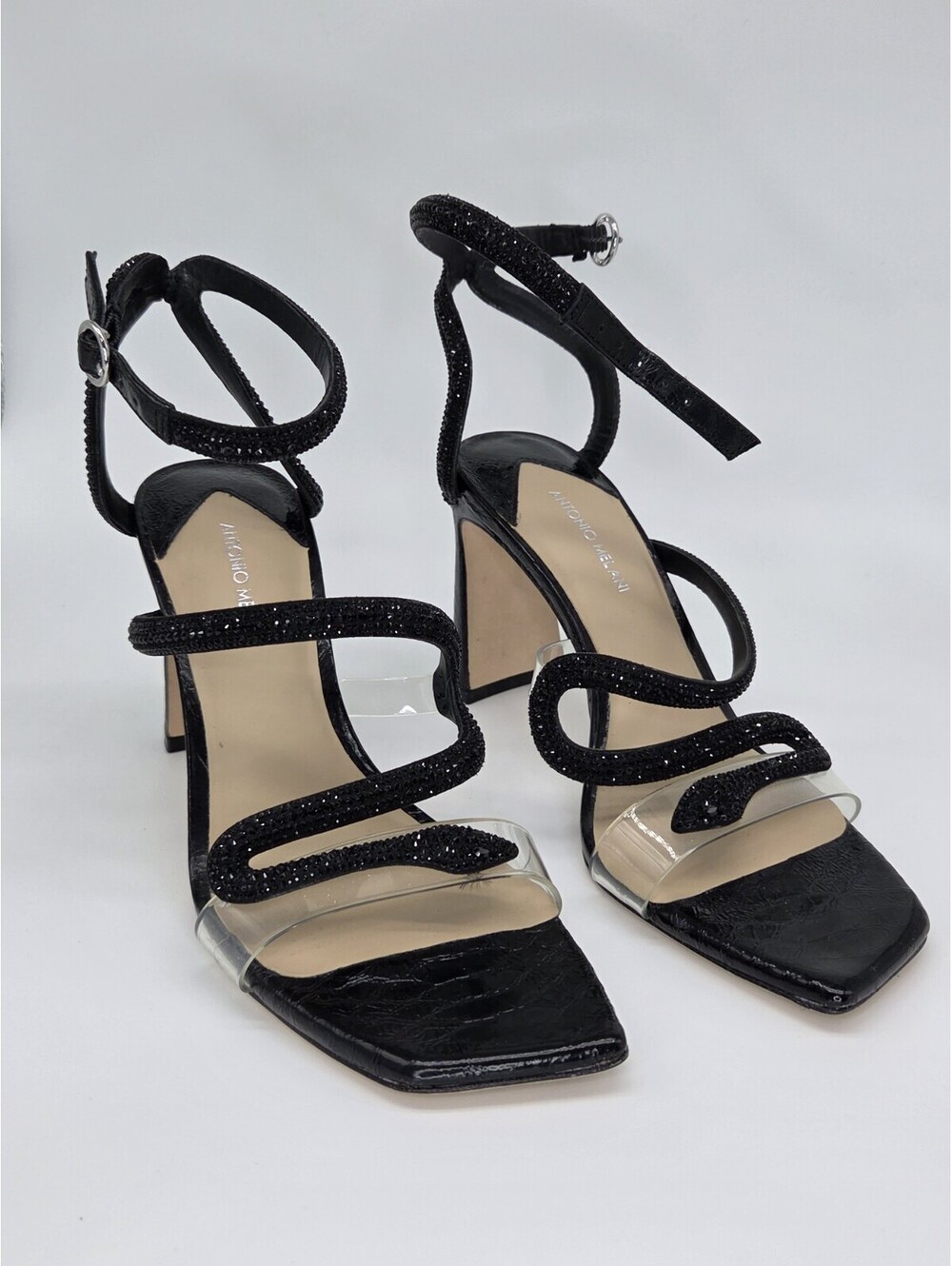Antonio Melani Ninna Rhinestone Embellished Vinyl Snake Heels 7.5